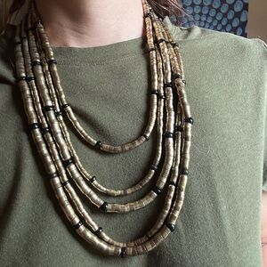 Chicos Goldtone and Black Beaded Necklace